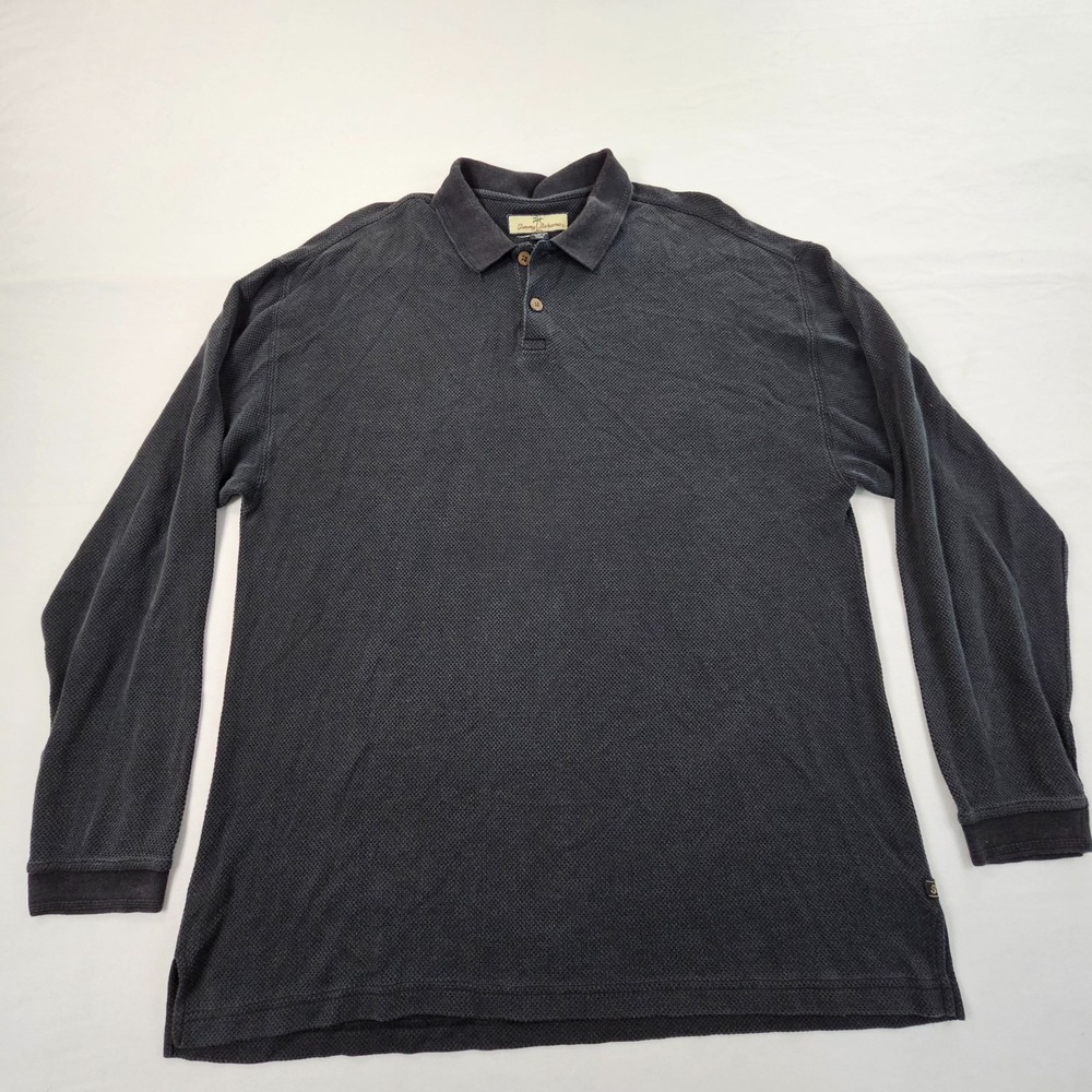 Tommy Bahama Black Long Sleeve Silk Cotton Polo Shirt Men's XL